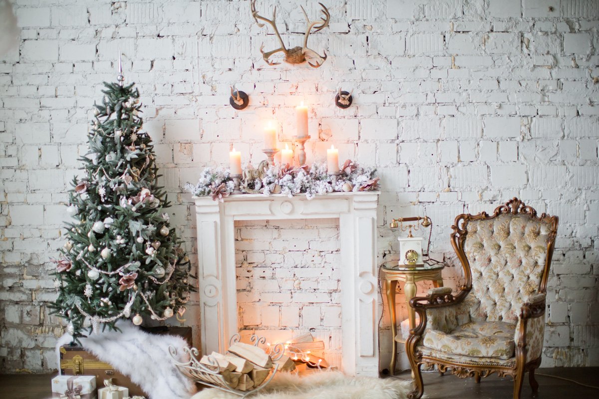 Kate Christmas White Brick Wall Fireplace Backdrop for Photos - Kate backdrop UK