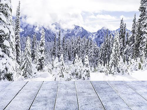 Katebackdrop£ºKate White World Snow Tree Winter Christmas Backdrop Wood Floor