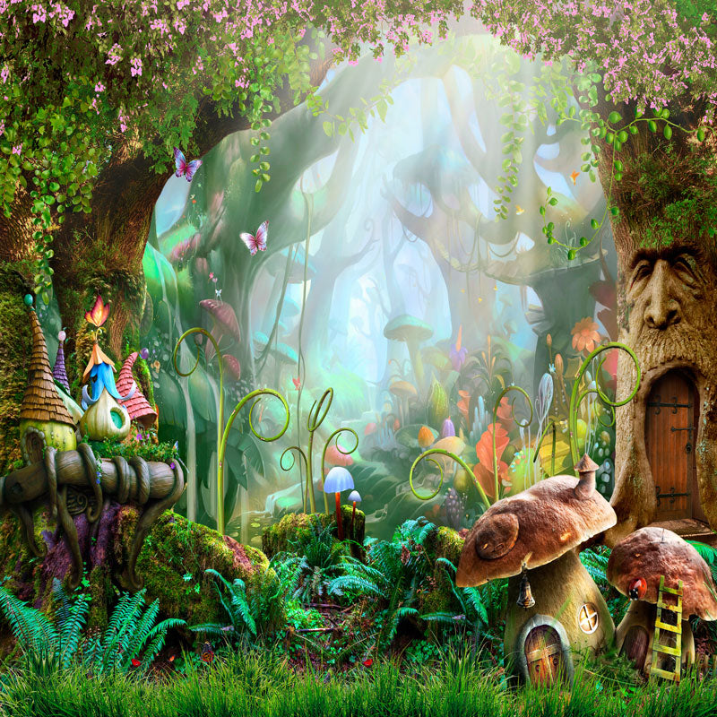 Kate Fairy Tale Colorful Forest Green Mushrooms Backdrops