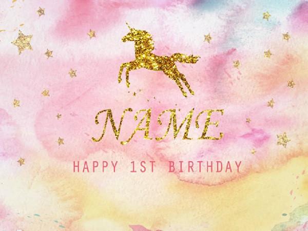 Kate Baby Shower Backdrop Birthday Party Pink Background Golden Unicorn for Baby Photo - Kate backdrops UK