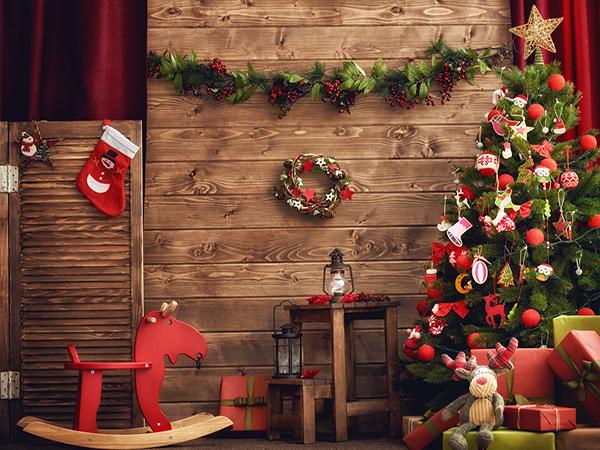 Kate Circle Flower Wood Santa Claus's workshop Backdrop for Christmas Photography - Kate backdrop UK