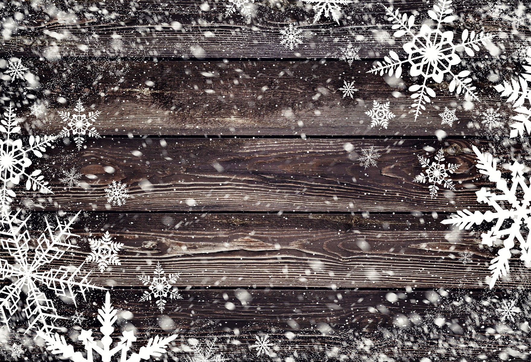 Kate Christmas Dark Winter Snowflake Wood Floor Backdrops for Photography