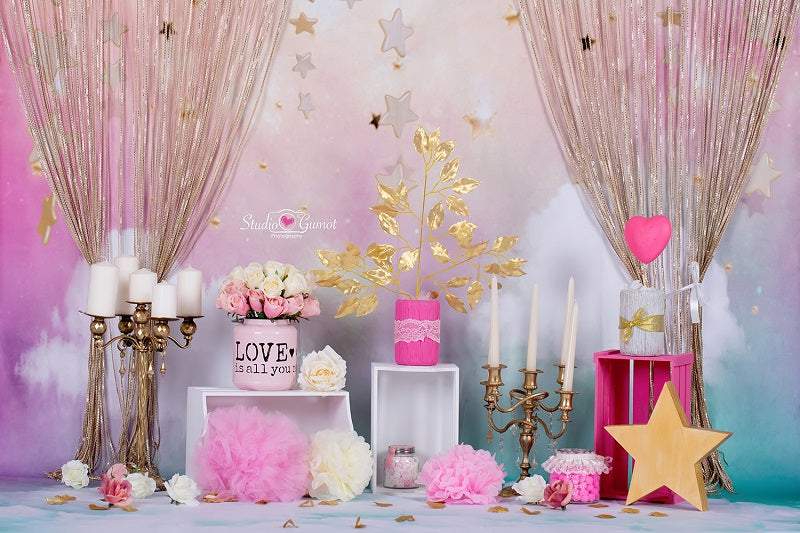 Kate Fantastic Cake Smash Birthday Backdrop With Curtains for Photography Designed by Christina Dash