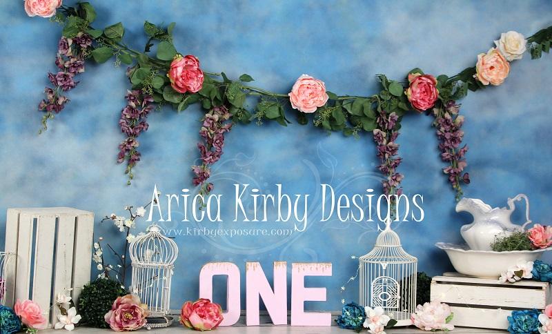 Kate 1st Birthday Floral Garden Backdrops print with ONE Designed by Arica Kirby - Kate backdrops UK