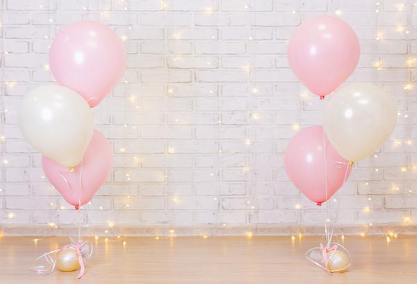 Kate White Brick Wall Pink Balloons and Decorations Girl Birthday Backdrop for cake smash