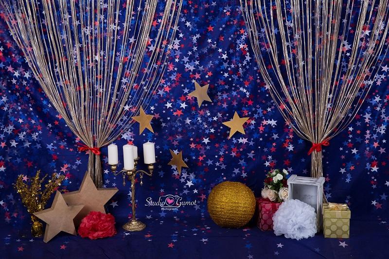 Kate blue red star backdrop for cake smash Backdrop designed by Studio Gumot - Kate backdrops UK