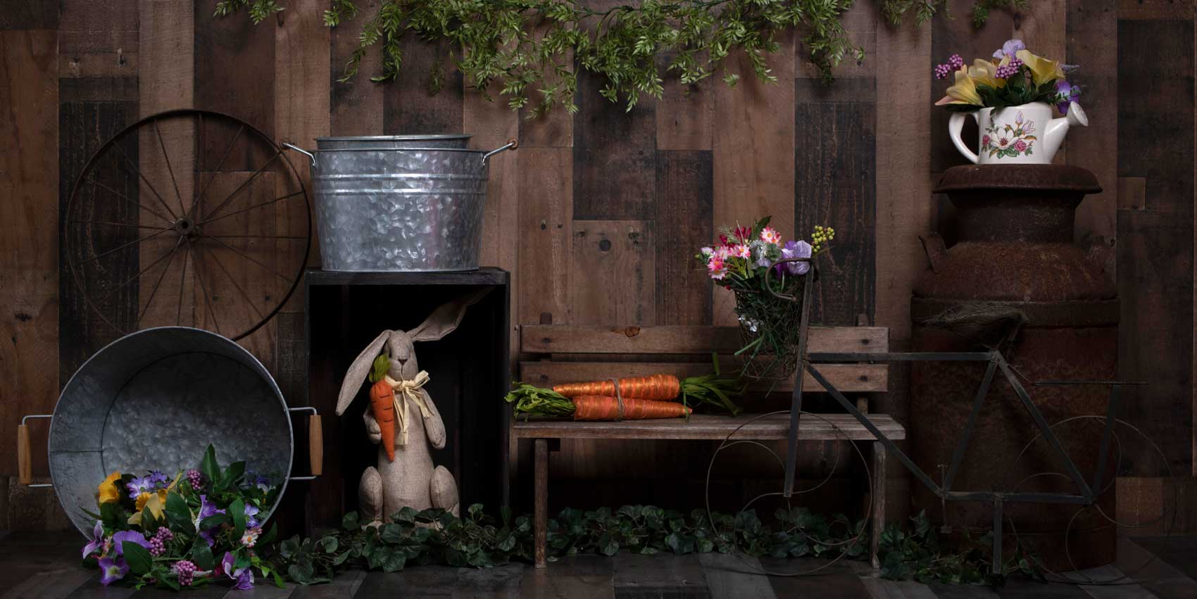 Kate Wood Background with Rabbits Decorations Easter Spring Children Backdrop for Photography Designed by Erin Larkins