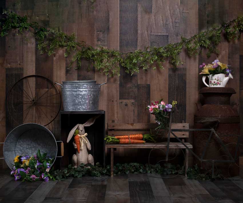 Kate Wood Background with Rabbits Decorations Easter Spring Children Backdrop for Photography Designed by Erin Larkins