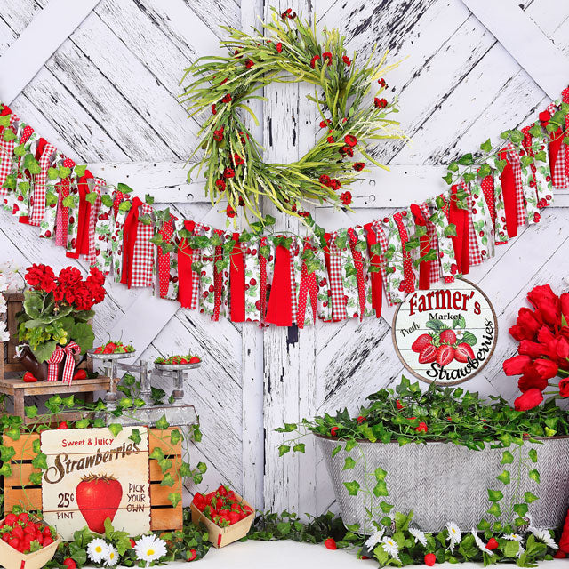 Kate Summer Strawberry White Wooden Board Birthday Backdrop
