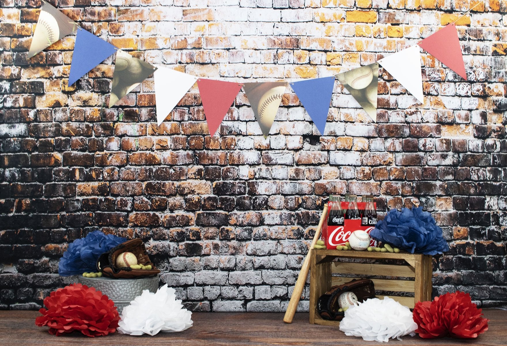 Kate Retro Brick Wall Baseball Theme Backdrop for sports Photography Designed by Leann West