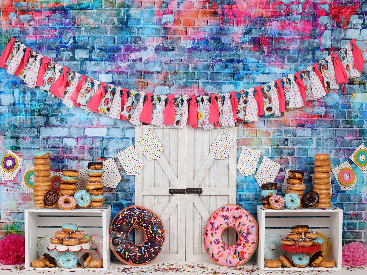 Kate Pink Banner Donut White Door Children Backdrop