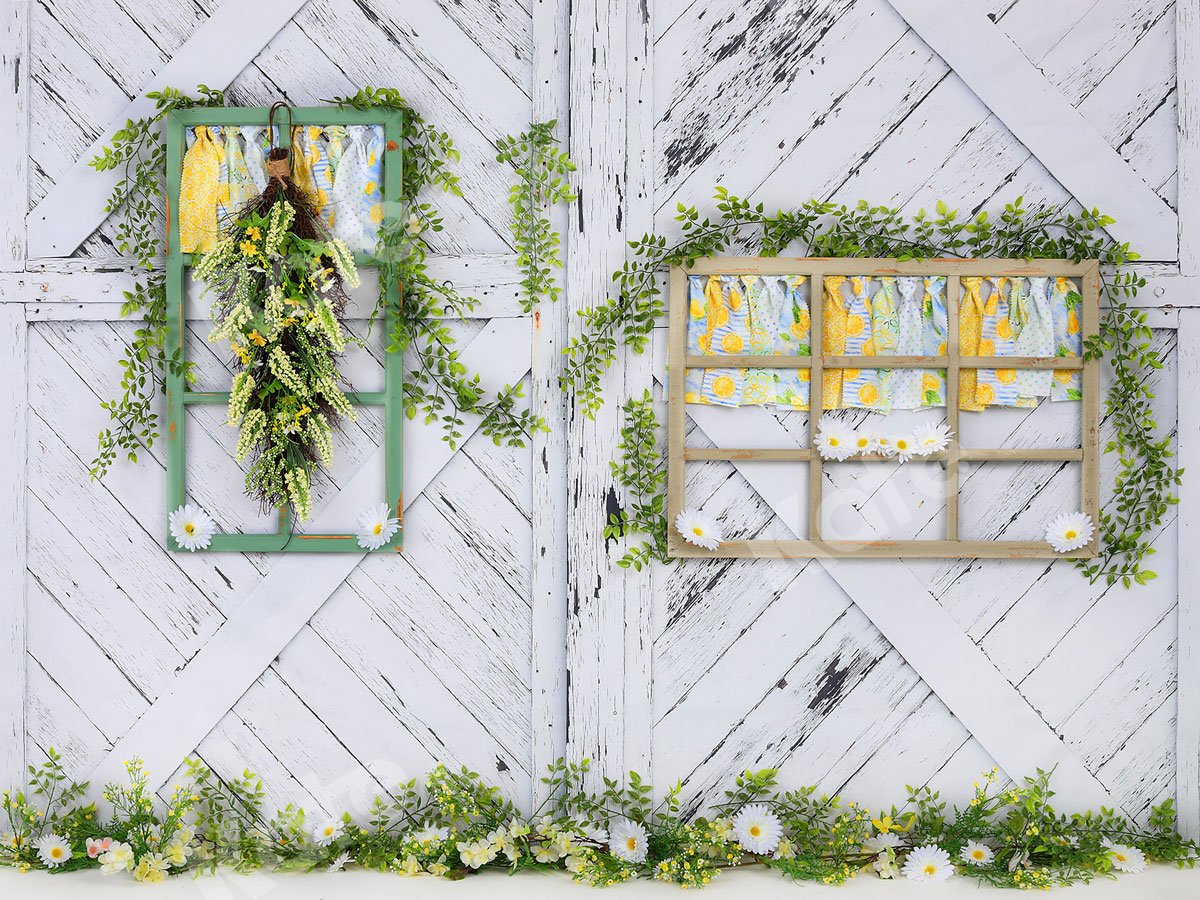 Kate Retro Wood Lemon color and Daisies  Spring Backdrop -UK