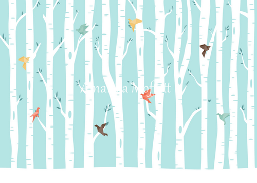 Kate Origami Birds in Birch Forest Backdrop for Photography Designed by Amanda Moffatt