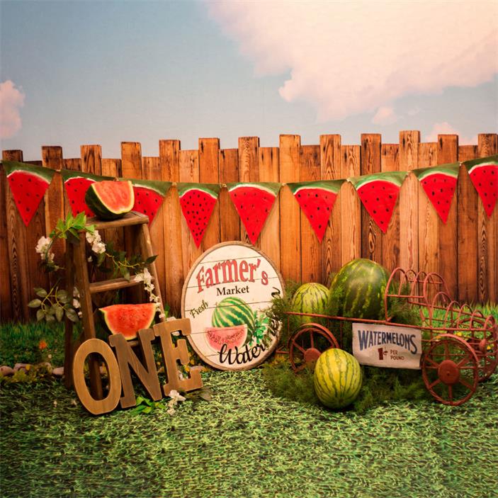 Kate Sunset Fence Watermelons 1st Birthday Backdrop Designed by Stephanie Gabbard