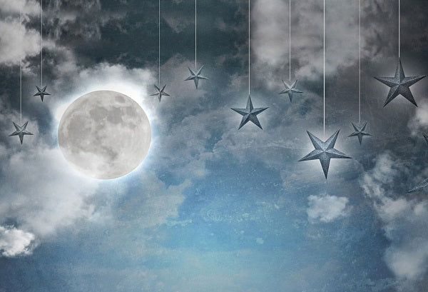 Night Blue Cloudy Sky with Moon