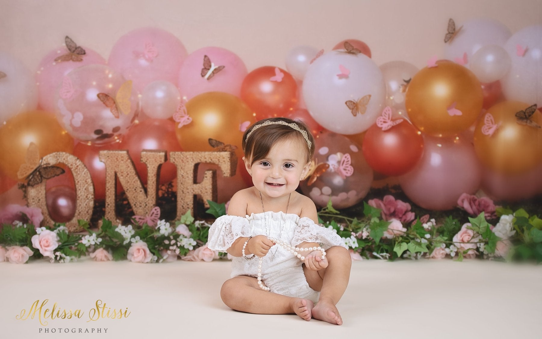 Kate 1st Birthday Balloon with Butterfly Backdrop Designed by Cassie Christiansen