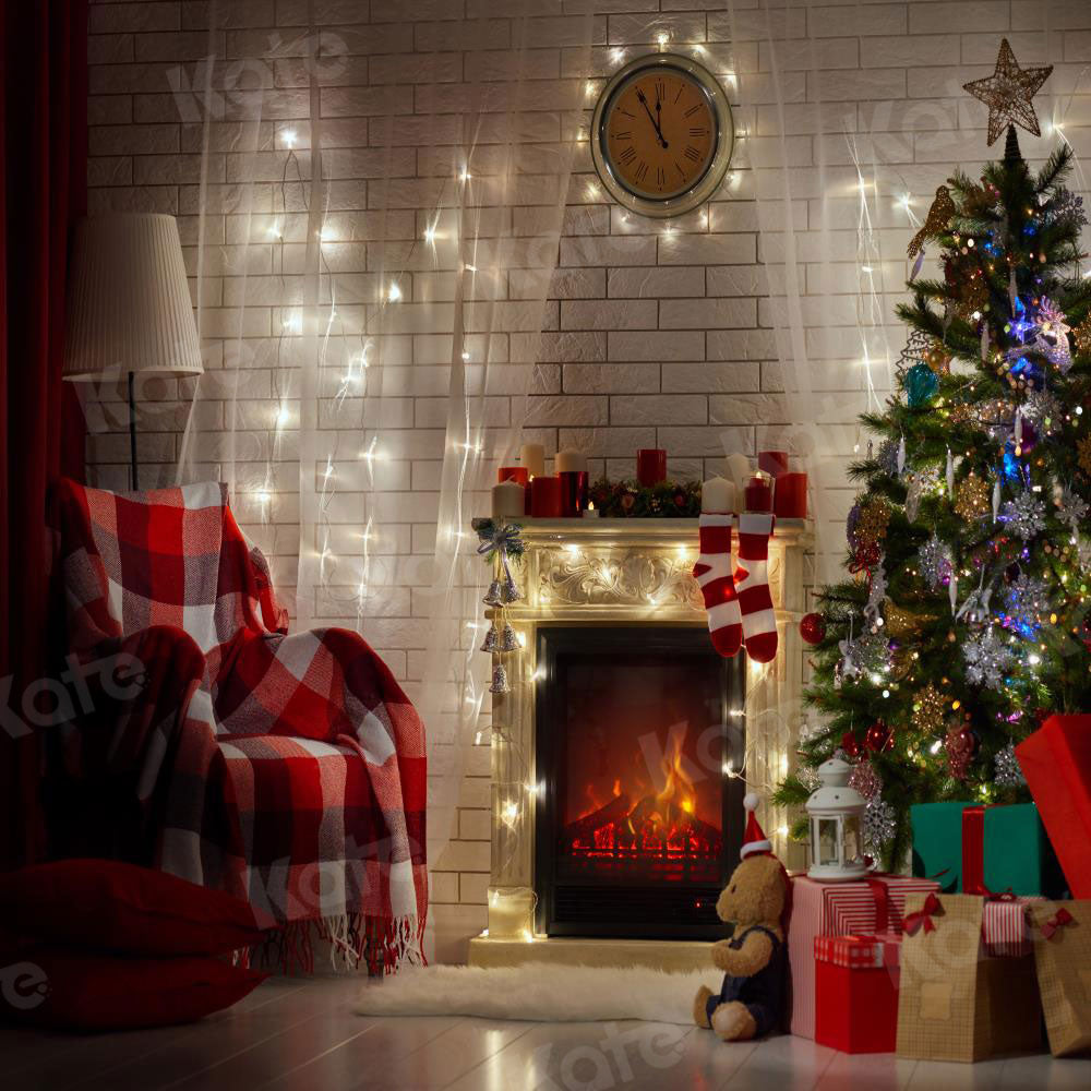 Kate Christmas Gifts Decoration Room with Fireplace Backdrop for Photography