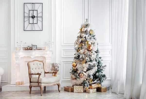 Christmas Trees Decoration White Room Backdrop