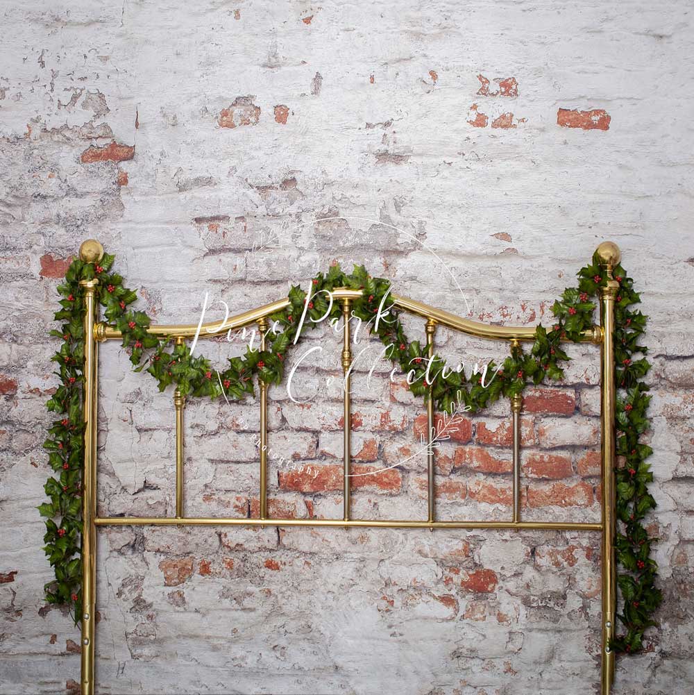 Kate Headboard Full Brass Bed with Ivy Backdrop for Photography Designed by Pine Park Collection