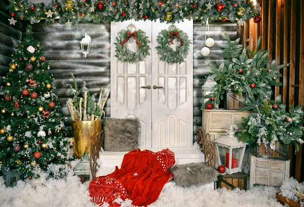 Christmas White Door Decorations Backdrop