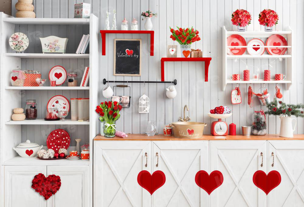 Kate Valentine‘s Day Love Bake Kitchen Backdrop for Photography -UK
