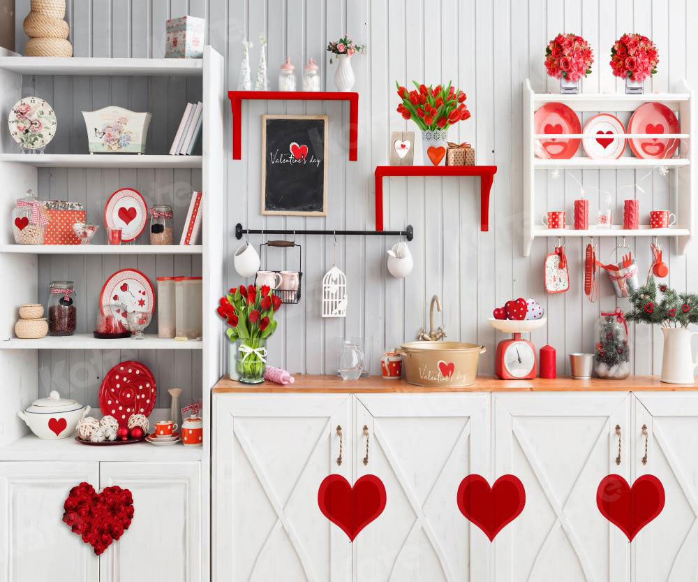 Kate Valentine‘s Day Love Bake Kitchen Backdrop for Photography