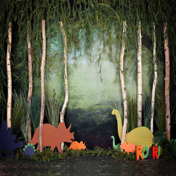 Kate Rainforest Trunk Wonderland with Dinosaur Backdrop