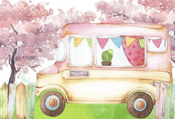 Ice Cream Truck Watercolor Children Backdrop