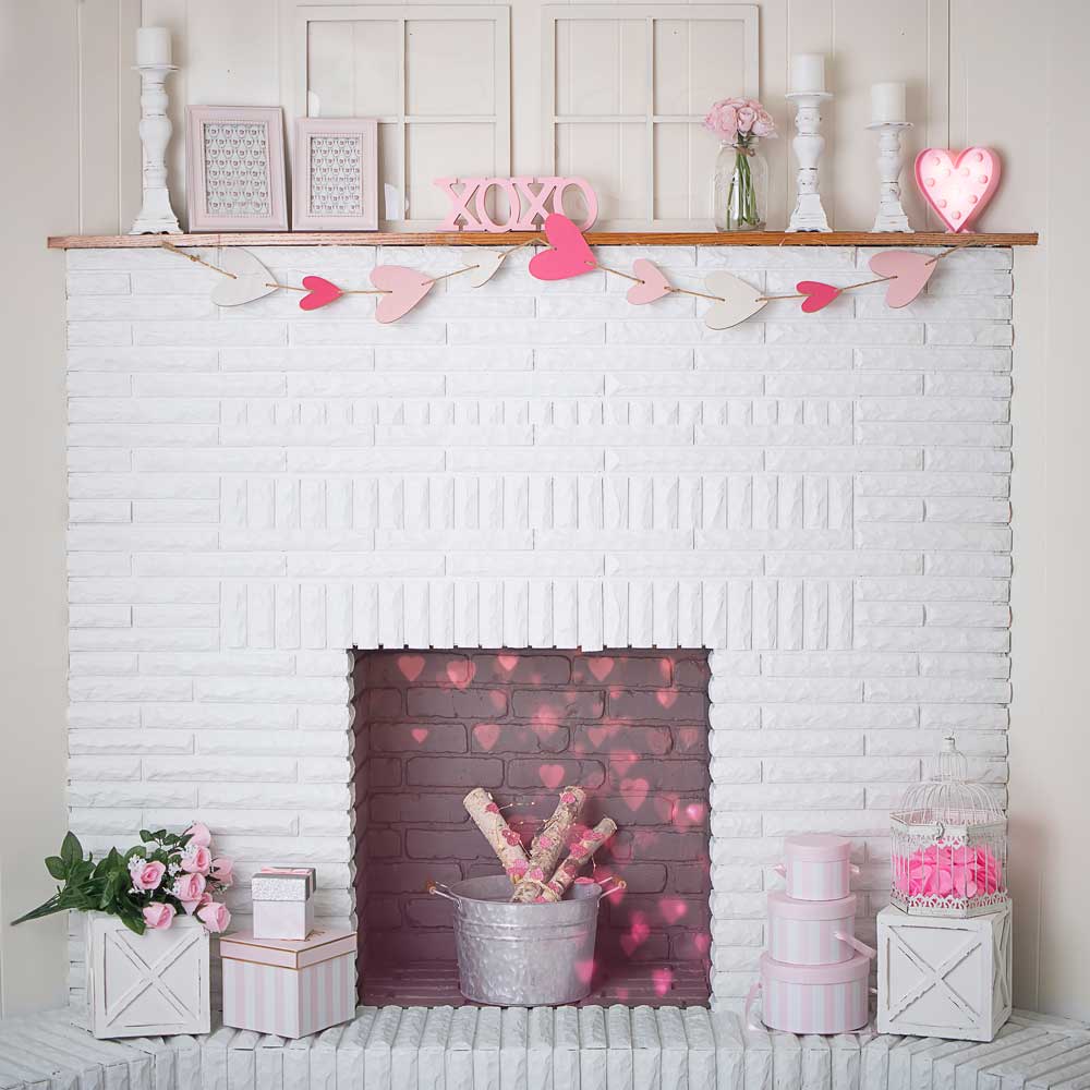 Kate Valentines Fireplace Hearts Backdrop Designed By Erin Larkins