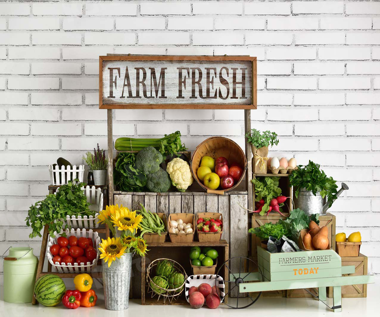 Kate Summer Farm Fruits with White Brick Backdrop Designed By Mandy Ringe Photography