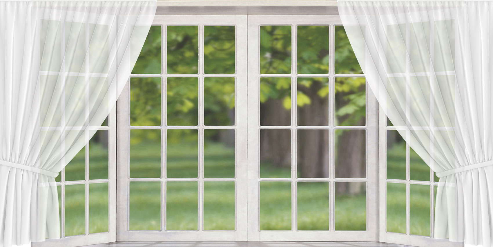 Kate Window View White Curtain Spring Backdrop Designed by JS Photography -UK