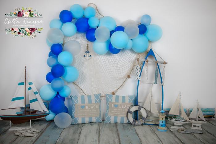 Kate Sailor Backdrop Blue Balloons Sailboat Designed by Csilla Kancsar