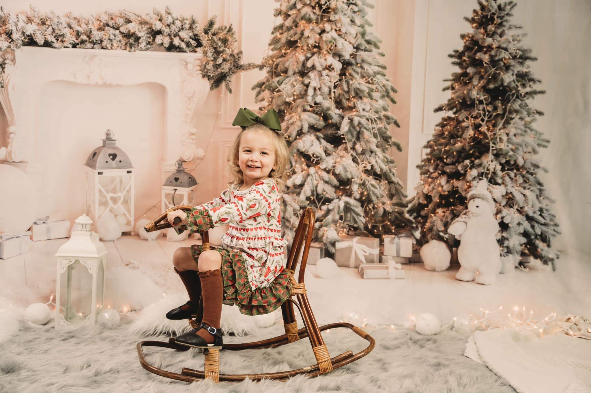 Kate Christmas Trees Bear White Backdrop for Photography