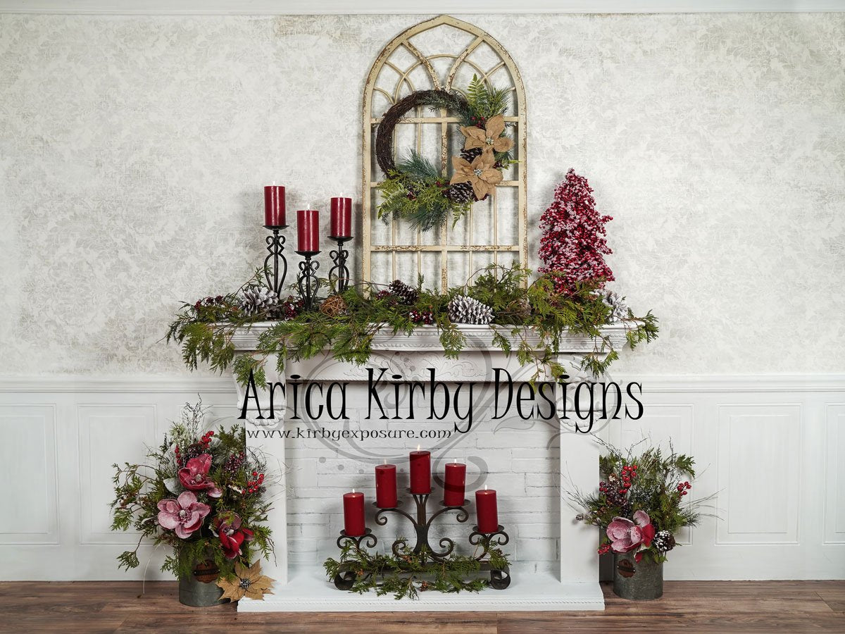 Kate White Christmas Fireplace Backdrop Designed by Arica Kirby