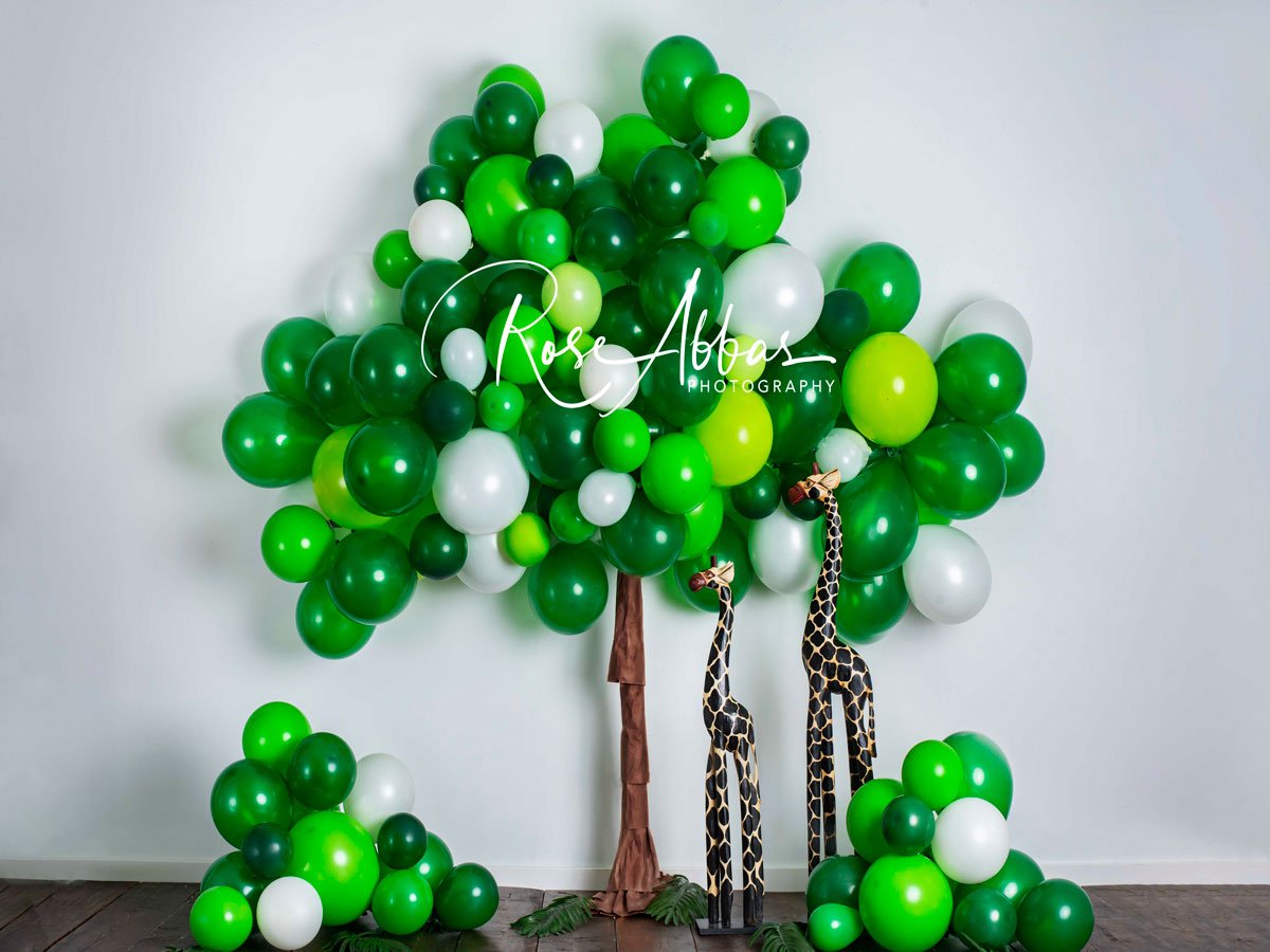 Kate Giraffe Green Balloon Tree Backdrop Designed By Rose Abbas