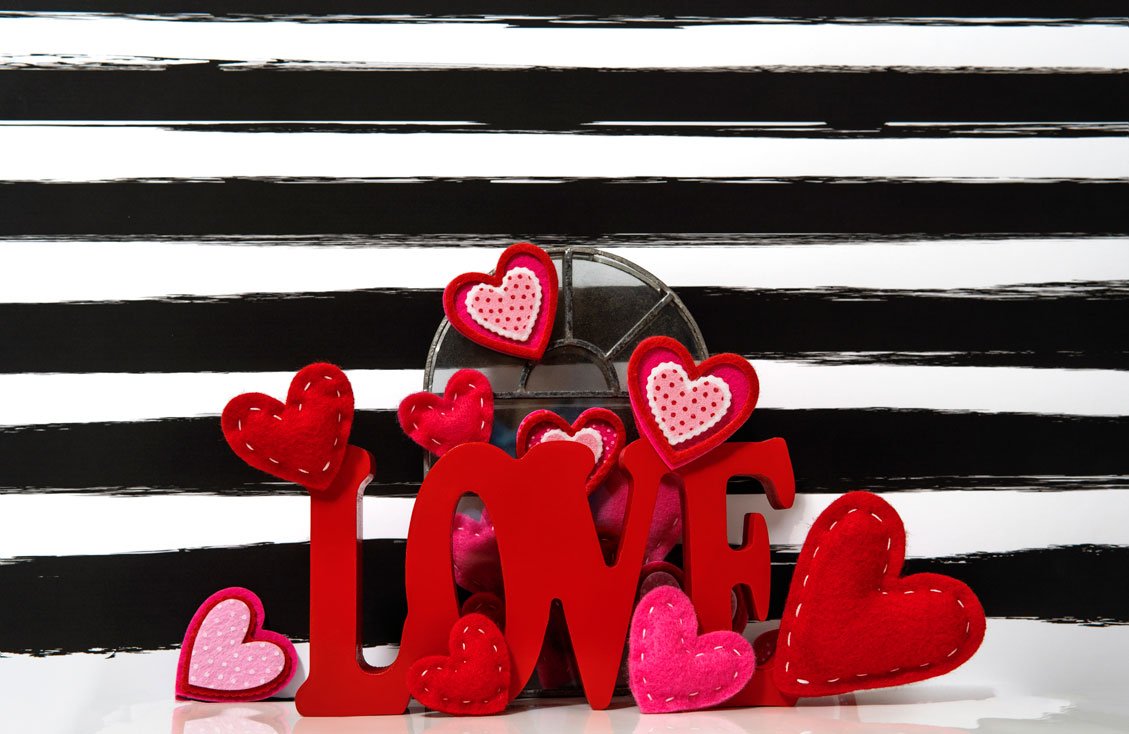 Kate Valentine's Day Love Felt Stitches Stripes Backdrop Designed by Mini MakeBelieve -UK