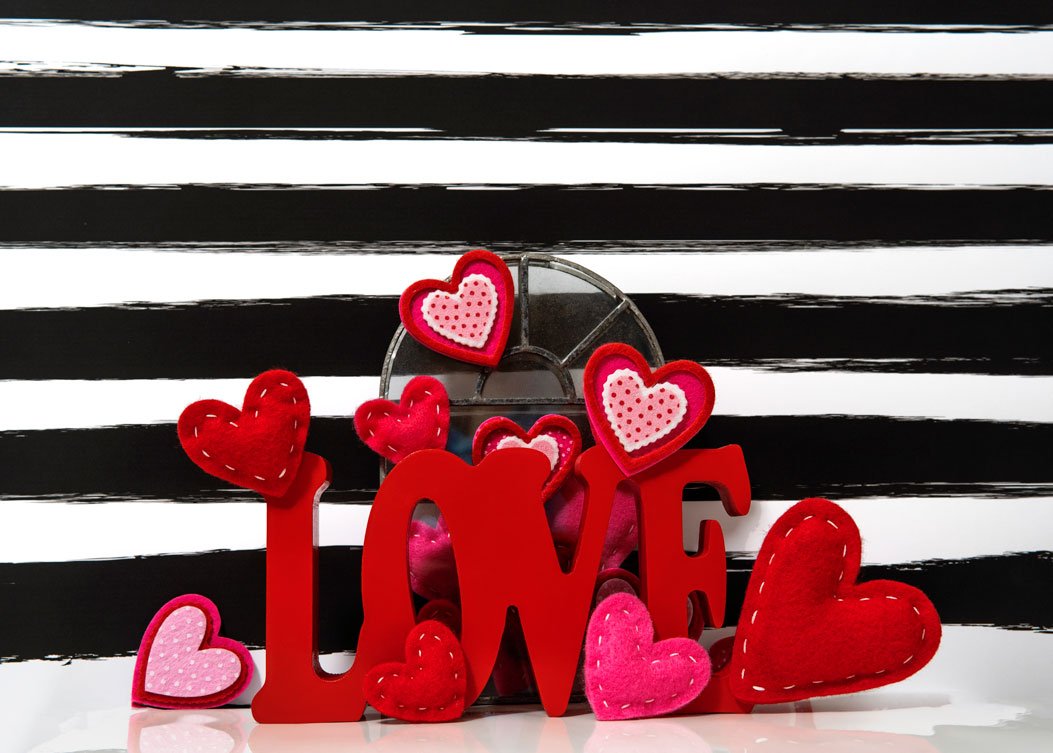 Kate Valentine's Day Love Felt Stitches Stripes Backdrop Designed by Mini MakeBelieve