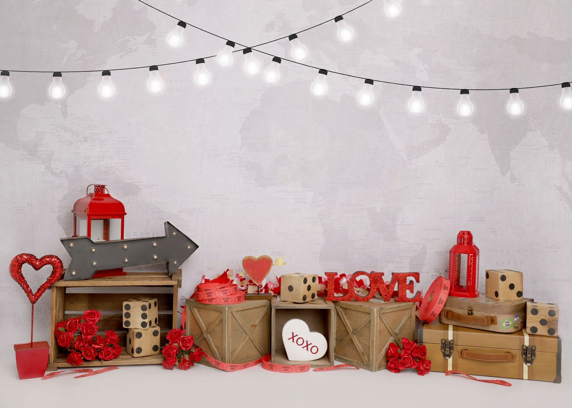 Kate Valentine‘s Day Love Lights White Wall Backdrop Designed by Melissa King