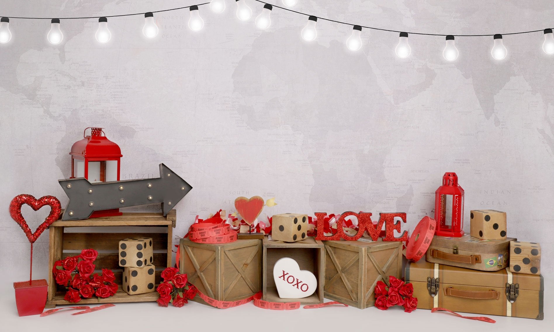 Kate Valentine‘s Day Love Lights White Wall Backdrop Designed by Melissa King