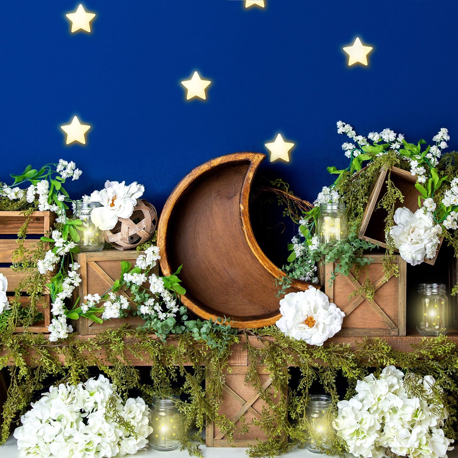 Kate Spring White Flowers Blue Stars Backdrop Designed By Megan Leigh Photography