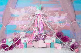 Kate Cake Smash Pink Carousel Unicorn Backdrop Designed by Mini MakeBelieve