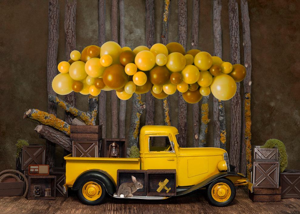 Kate Cake Smash Yellow Balloon Truck Backdrop Designed by Mini MakeBelieve -UK