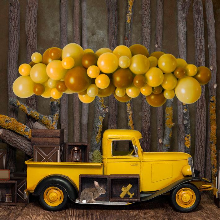 Kate Cake Smash Yellow Balloon Truck Backdrop Designed by Mini MakeBelieve -UK