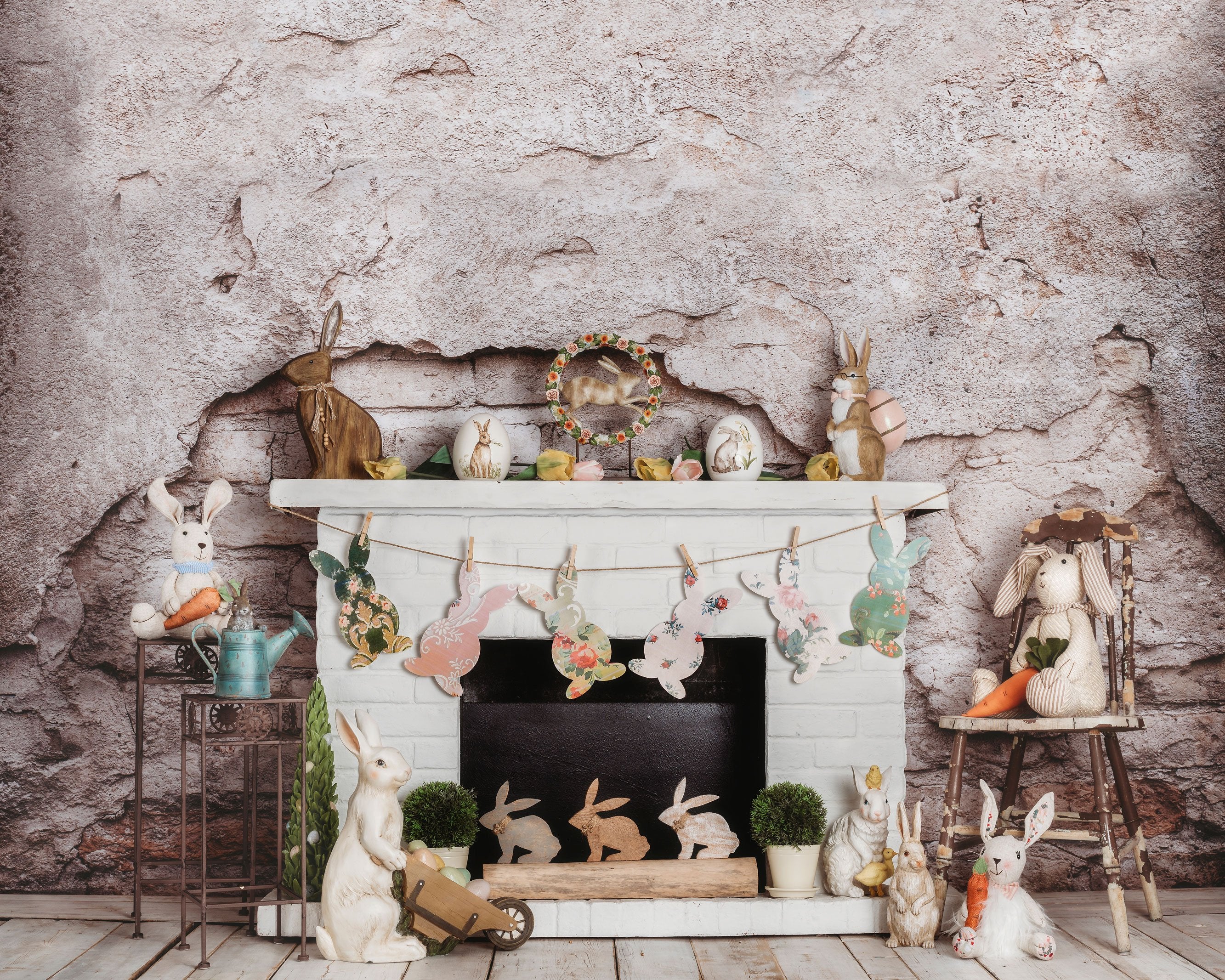 Kate Easter/spring Bunnies Carrots Fireplace Designed by Rose Abbas