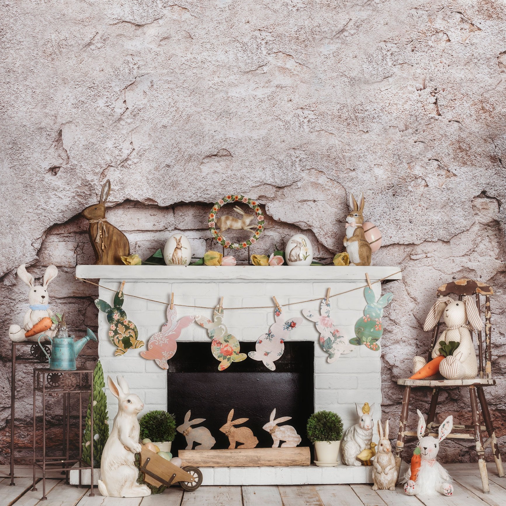 Kate Easter/spring Bunnies Carrots Fireplace Designed by Rose Abbas