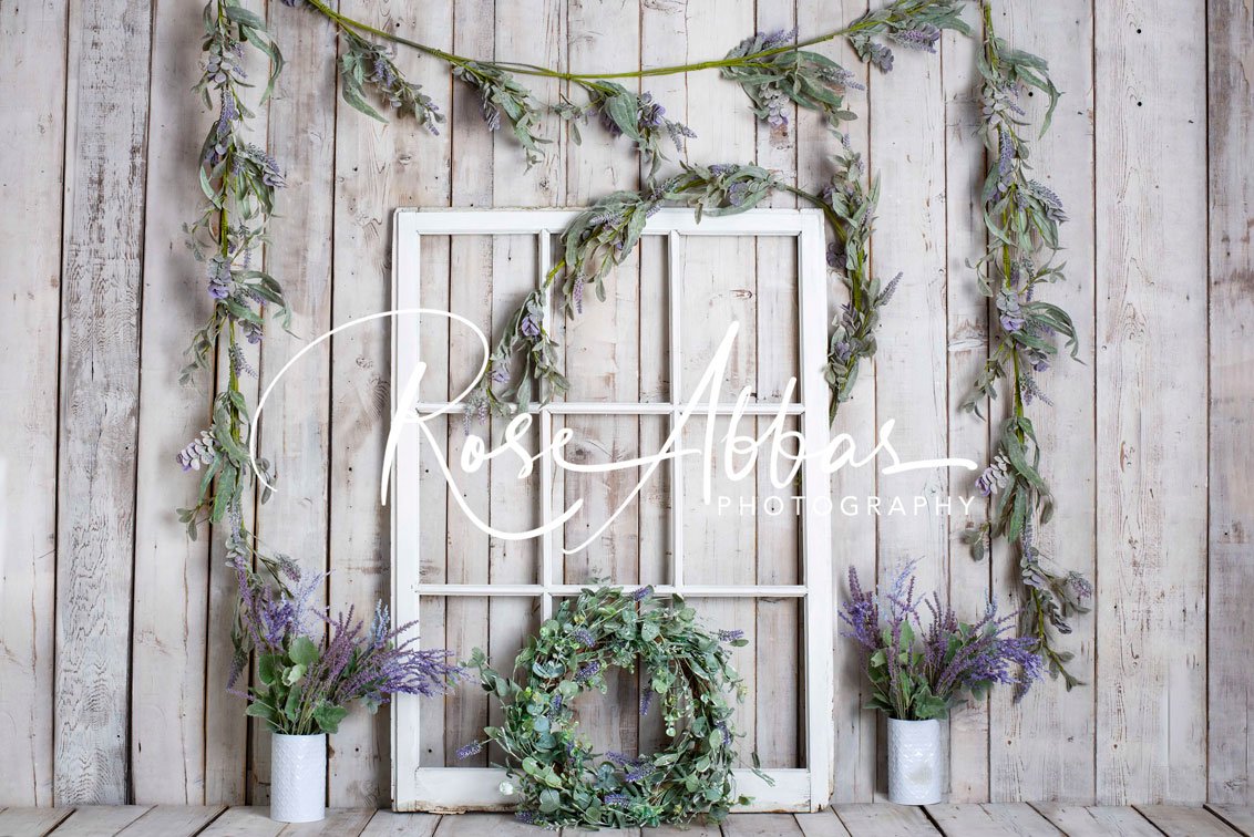 Kate Spring White Window Vine Wood Backdrop Designed by Rose Abbas
