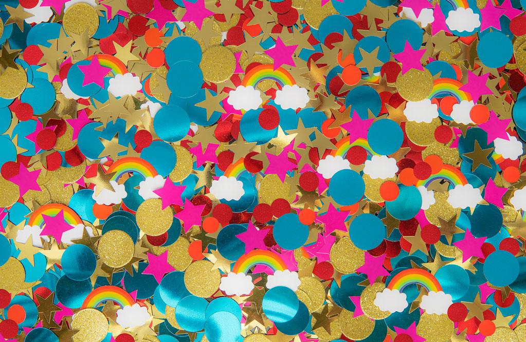 Kate Rainbow Confetti Glitter Cake Smash Backdrop Designed by Mini MakeBelieve