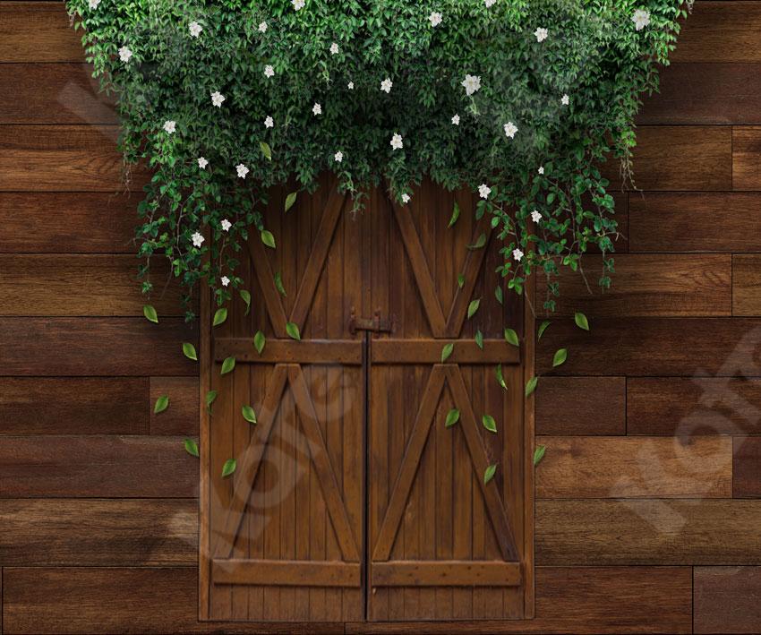 Kate Mother's Day Farm Brown Door Green Vines Backdrop Designed by JS Photography -UK