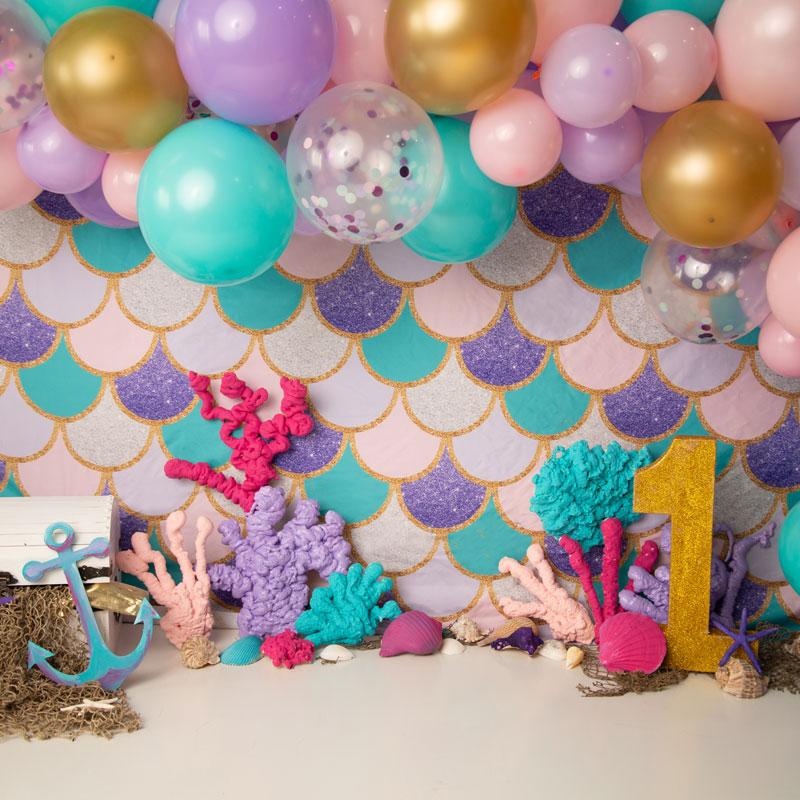 Kate Mermaid 1's Birthday Balloons Backdrop Designed by Jenna Onyia -UK