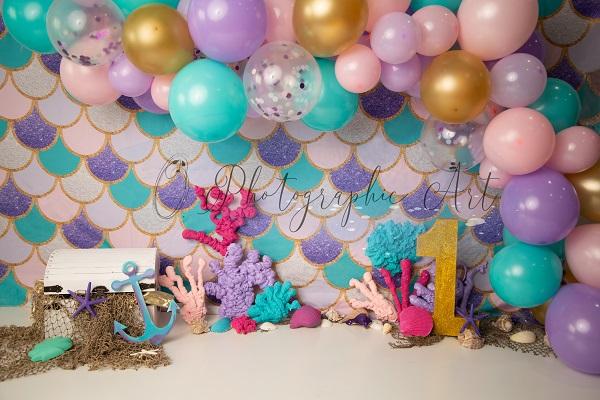 Kate Mermaid 1's Birthday Balloons Backdrop Designed by Jenna Onyia -UK